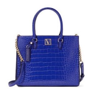 Victoria's Secret Structured Satchel Bag Purse Croc Crossbody Blue Tote Travel
